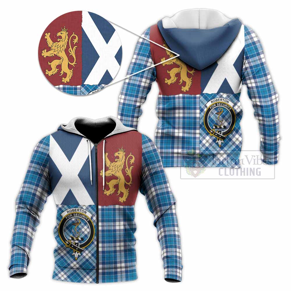 Roberton Crest Tartan Knitted Hoodie with Lion Rampant Saltire Style