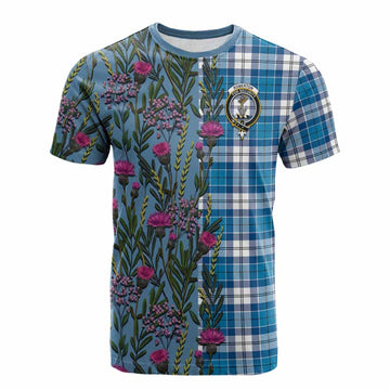 Roberton Family Crest Tartan Cotton T-shirt Scottish Thistle Flower Pattern Half Style - Tartan Vibes Clothing