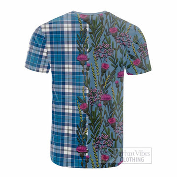 Roberton Family Crest Tartan Cotton T-shirt Scottish Thistle Flower Pattern Half Style - Tartan Vibes Clothing