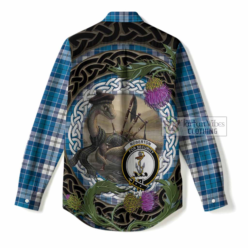 Roberton Tartan Crest Bagpipe Nessie Women Casual Shirt Scottish Loch Ness Monster Celtic Thistle