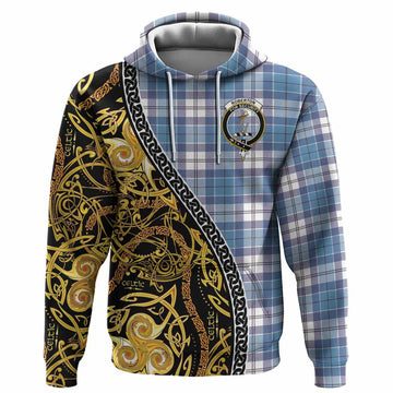 Roberton Tartan Crest Hoodie Celtic Knot and Triple Trickle Spiral Symbols