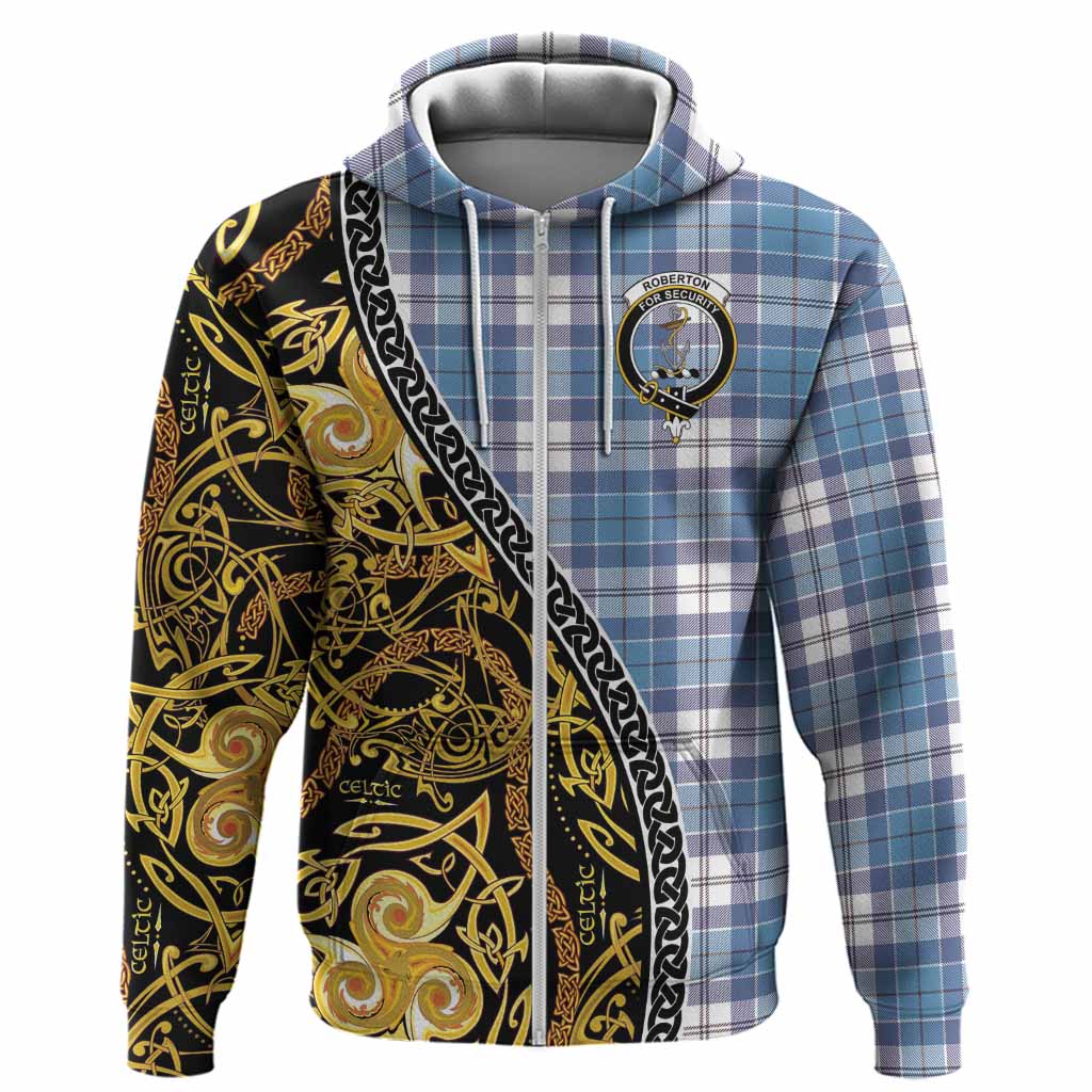 Roberton Tartan Crest Hoodie Celtic Knot and Triple Trickle Spiral Symbols