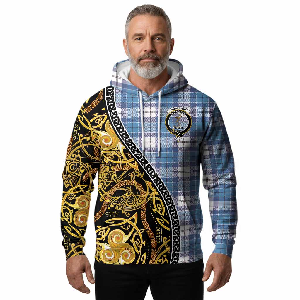 Roberton Tartan Crest Hoodie Celtic Knot and Triple Trickle Spiral Symbols