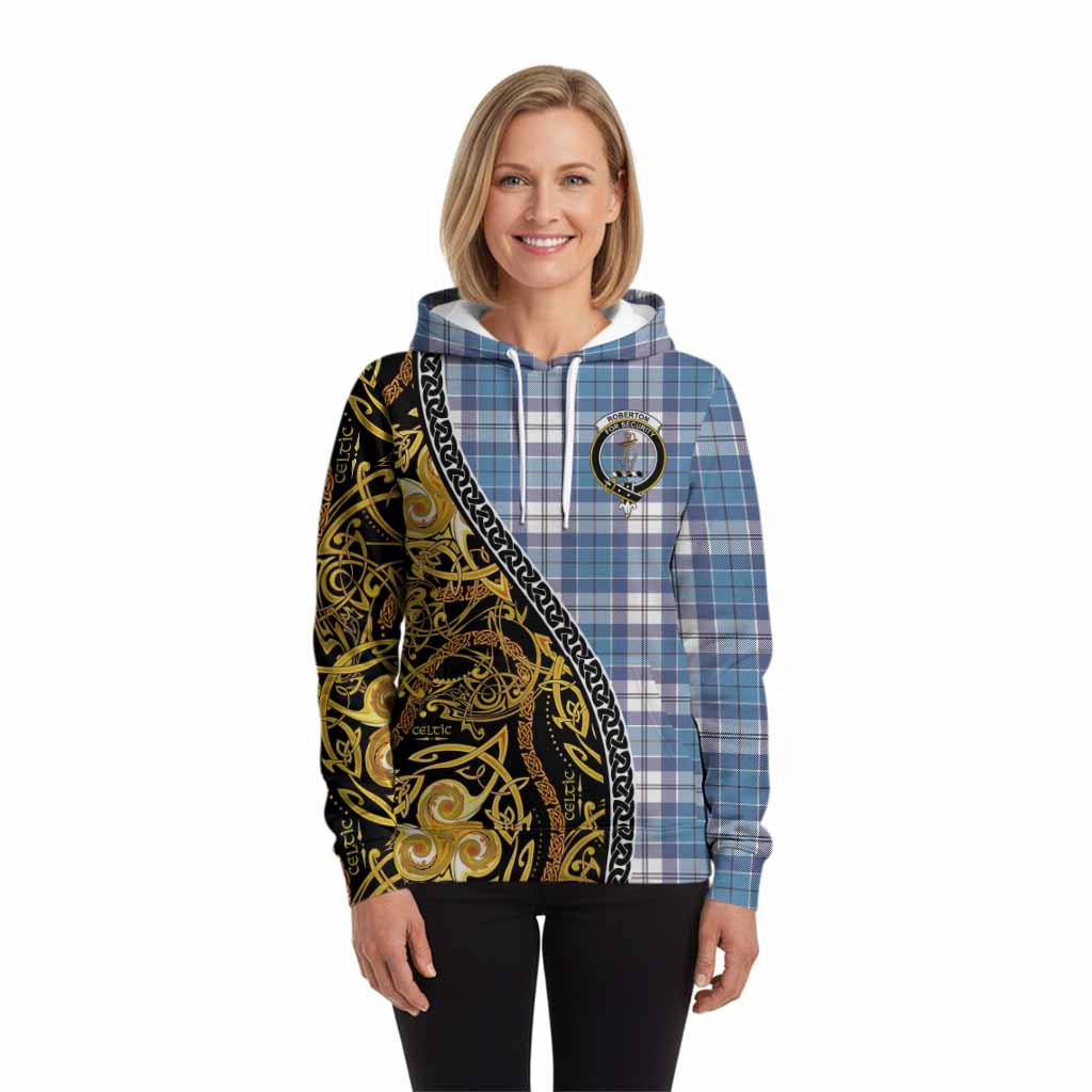 Roberton Tartan Crest Hoodie Celtic Knot and Triple Trickle Spiral Symbols