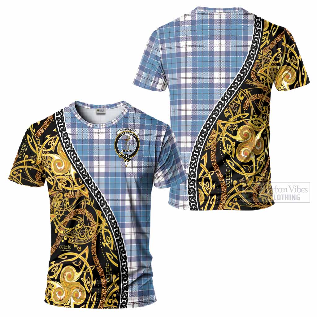 Roberton Tartan Crest T-Shirt Celtic Knot and Triple Trickle Spiral Symbols