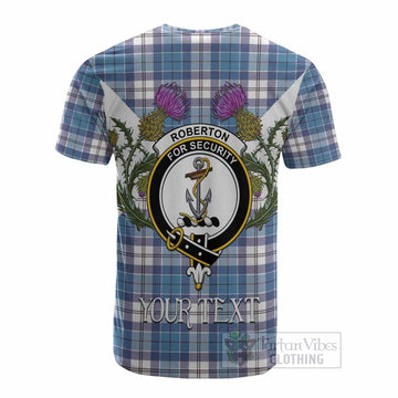 Roberton Tartan Family Crest Cotton T-shirt Scottish Burns Night Thistle Floral