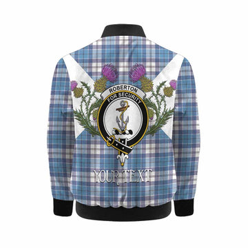 Roberton Tartan Family Crest Kid Bomber Jacket Scottish Burns Night Thistle Floral