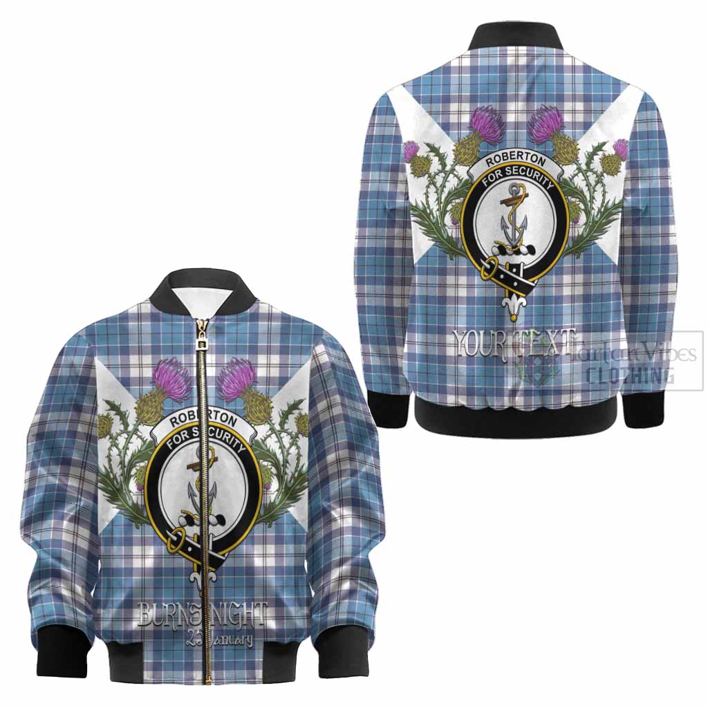 Roberton Tartan Family Crest Kid Bomber Jacket Scottish Burns Night Thistle Floral
