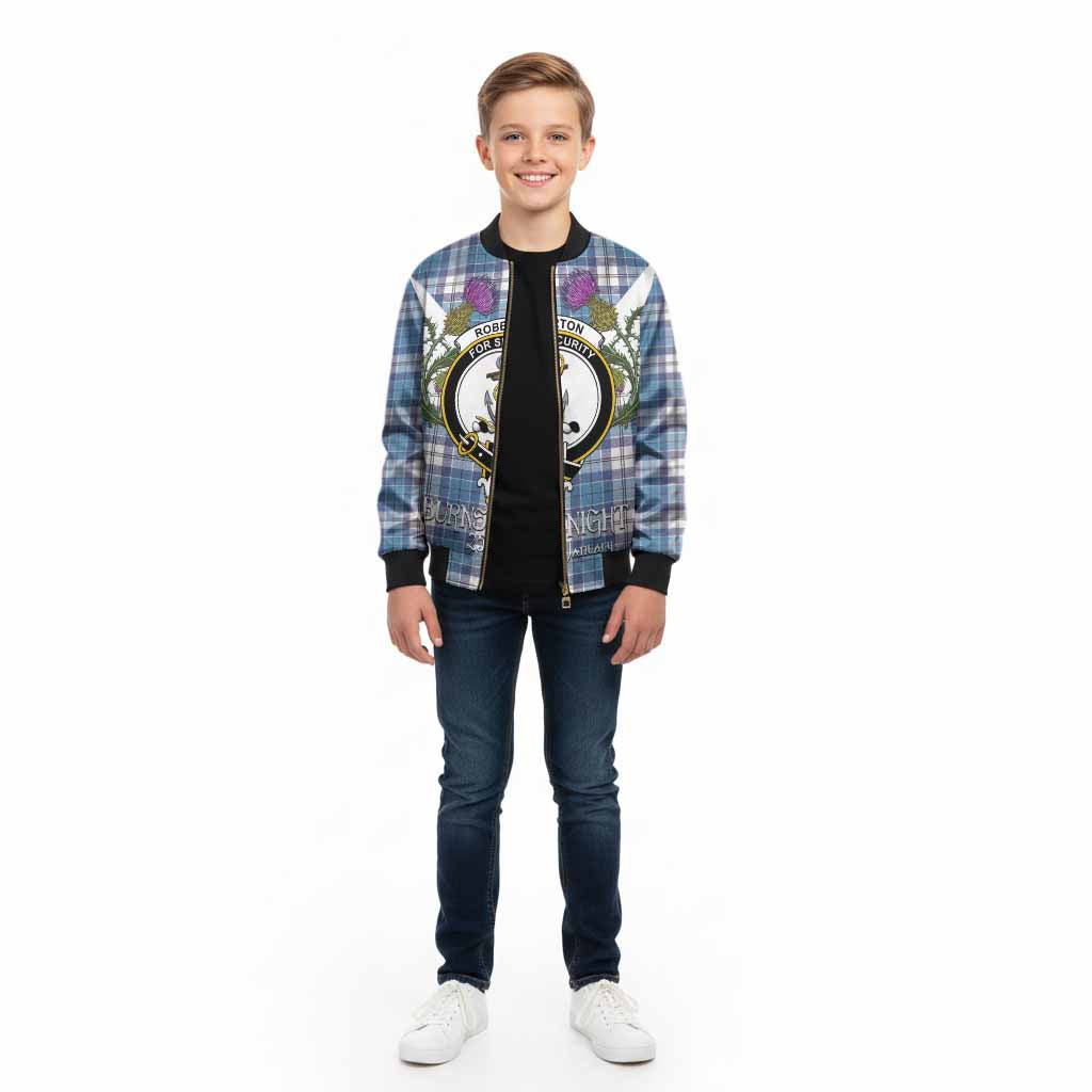 Roberton Tartan Family Crest Kid Bomber Jacket Scottish Burns Night Thistle Floral