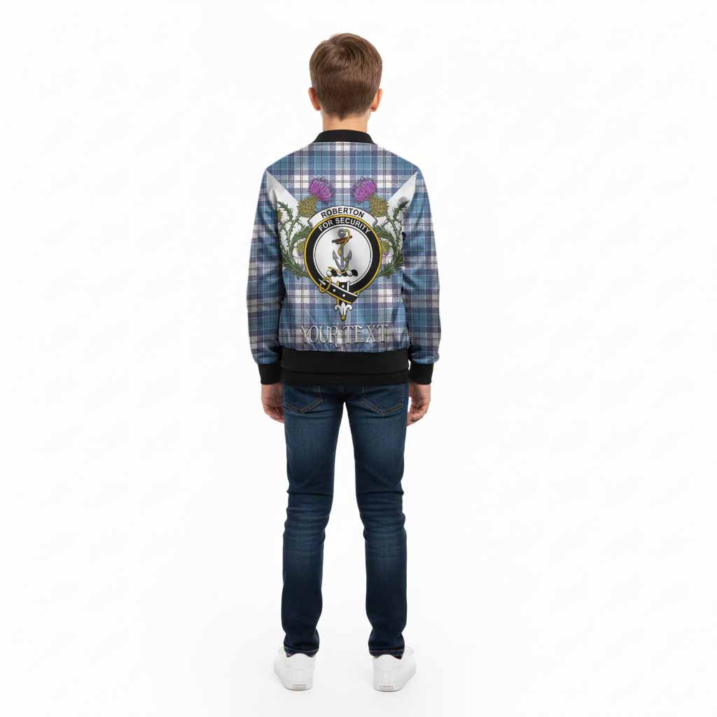 Roberton Tartan Family Crest Kid Bomber Jacket Scottish Burns Night Thistle Floral