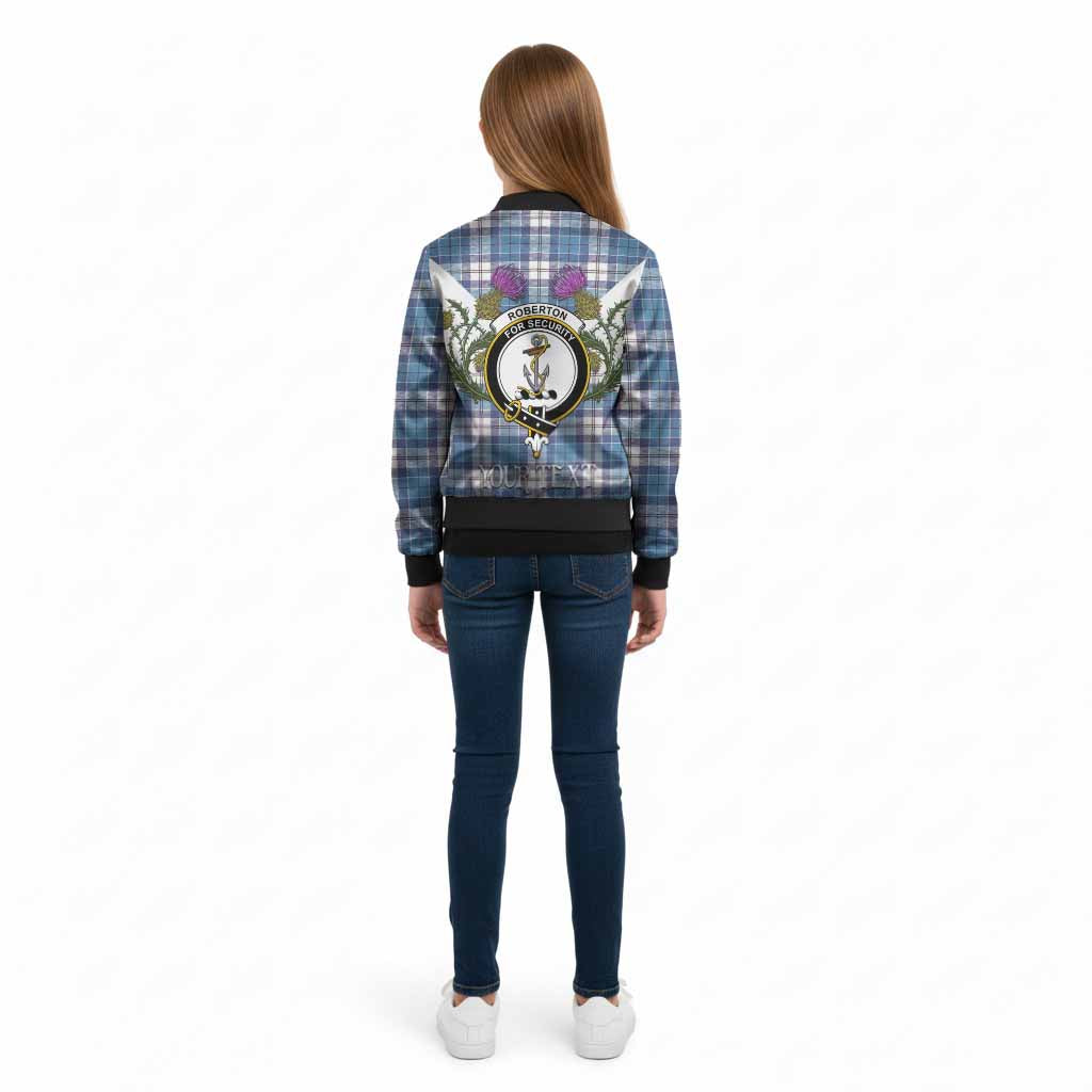 Roberton Tartan Family Crest Kid Bomber Jacket Scottish Burns Night Thistle Floral