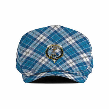 Roberton Tartan Flat Cap, Jeff Cap Cross Style with Family Crest