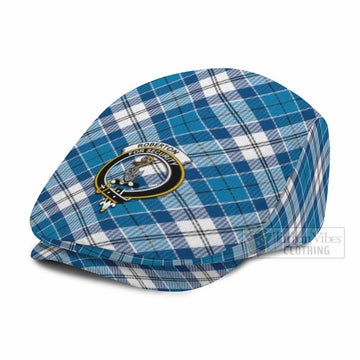Roberton Tartan Flat Cap, Jeff Cap Cross Style with Family Crest