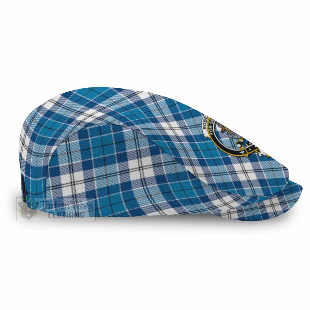 Roberton Tartan Flat Cap, Jeff Cap Cross Style with Family Crest - Tartan Vibes Clothing