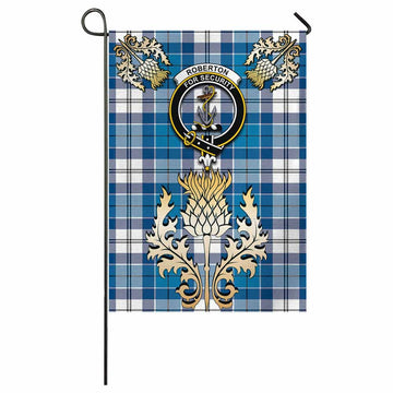 Roberton Tartan Garden Flag with Golden Regal Scottish Thistle Emblem
