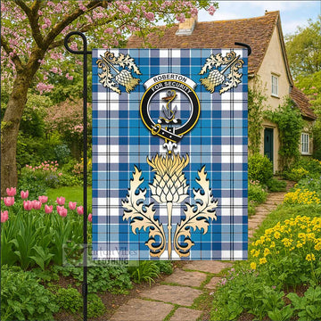 Roberton Tartan Garden Flag with Golden Regal Scottish Thistle Emblem