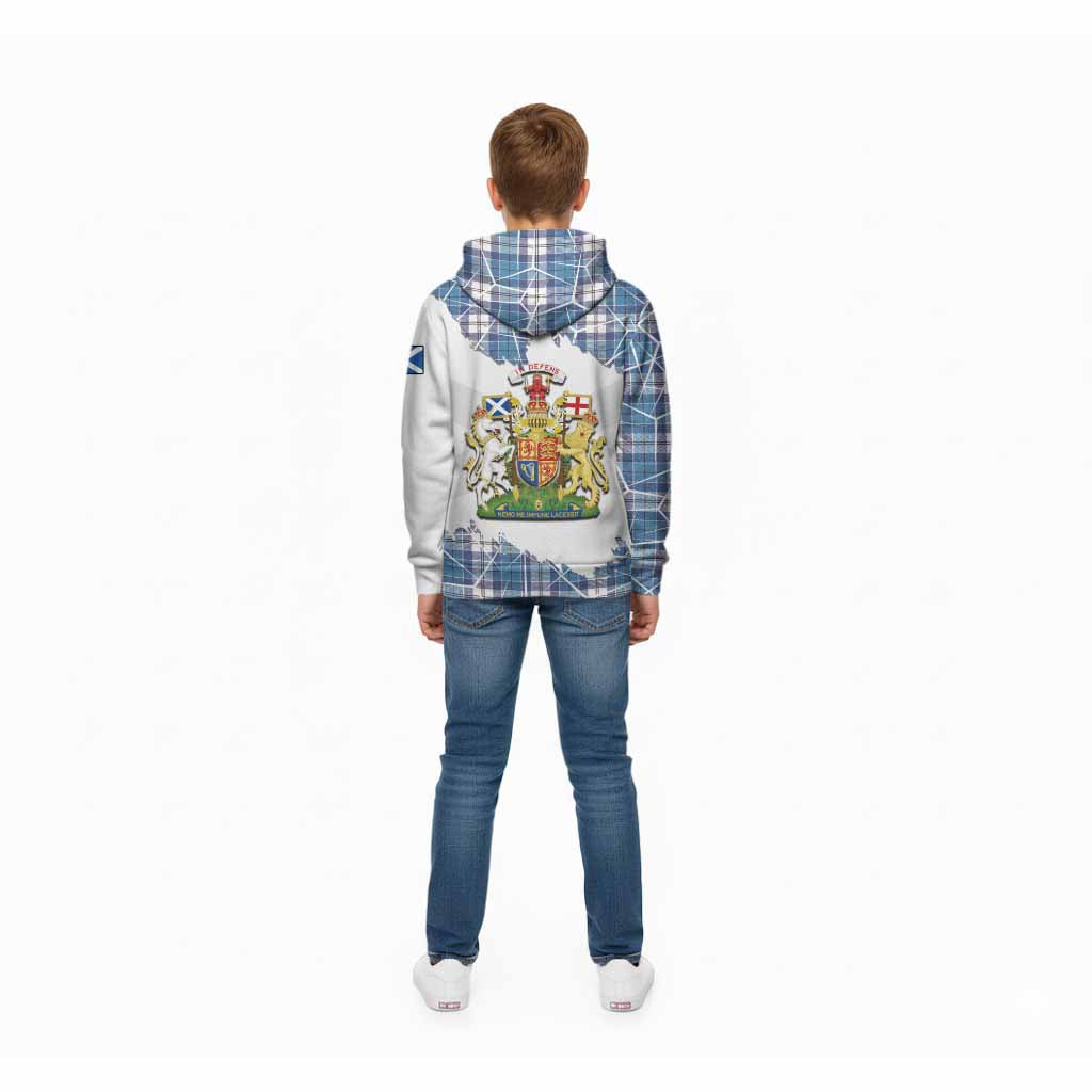 Roberton Tartan Kid Hoodie with Family Crest and Lion Rampant Grunge Style