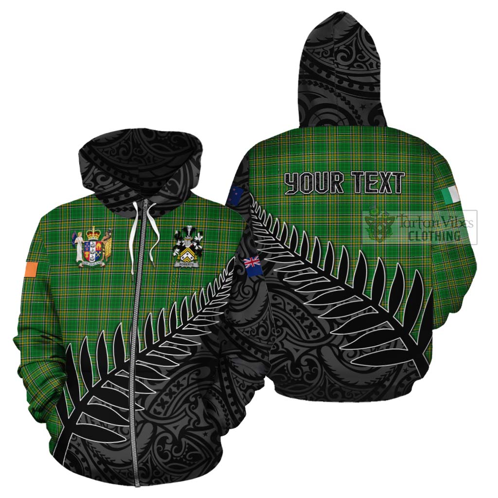 Tartan Vibes Clothing Roberts Irish Clan Tartan Cotton Hoodie with Coat of Arms New Zealand Silver Fern Half Style