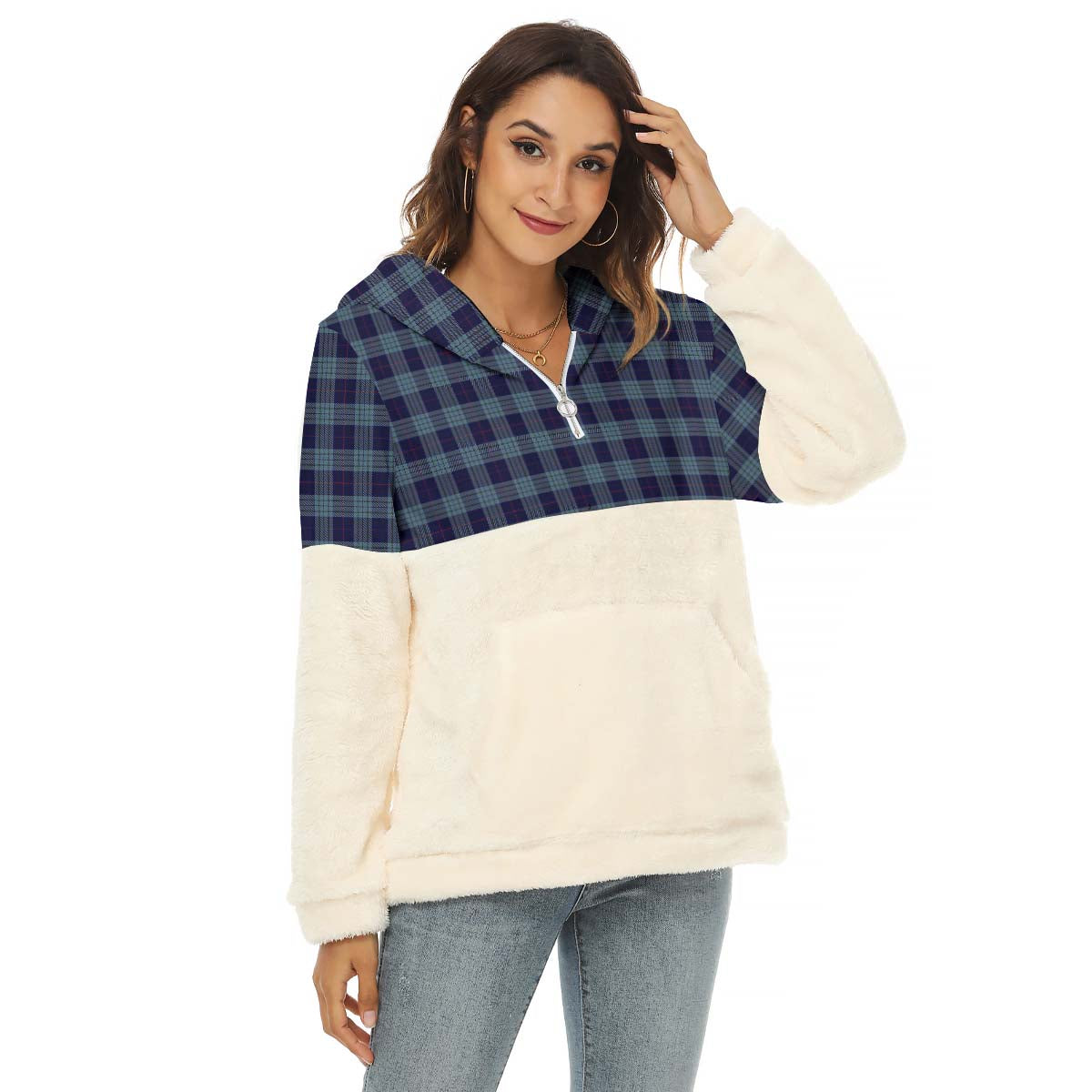 Roberts of Wales Tartan Women's Borg Fleece Hoodie With Half Zip Female - Tartan Vibes Clothing