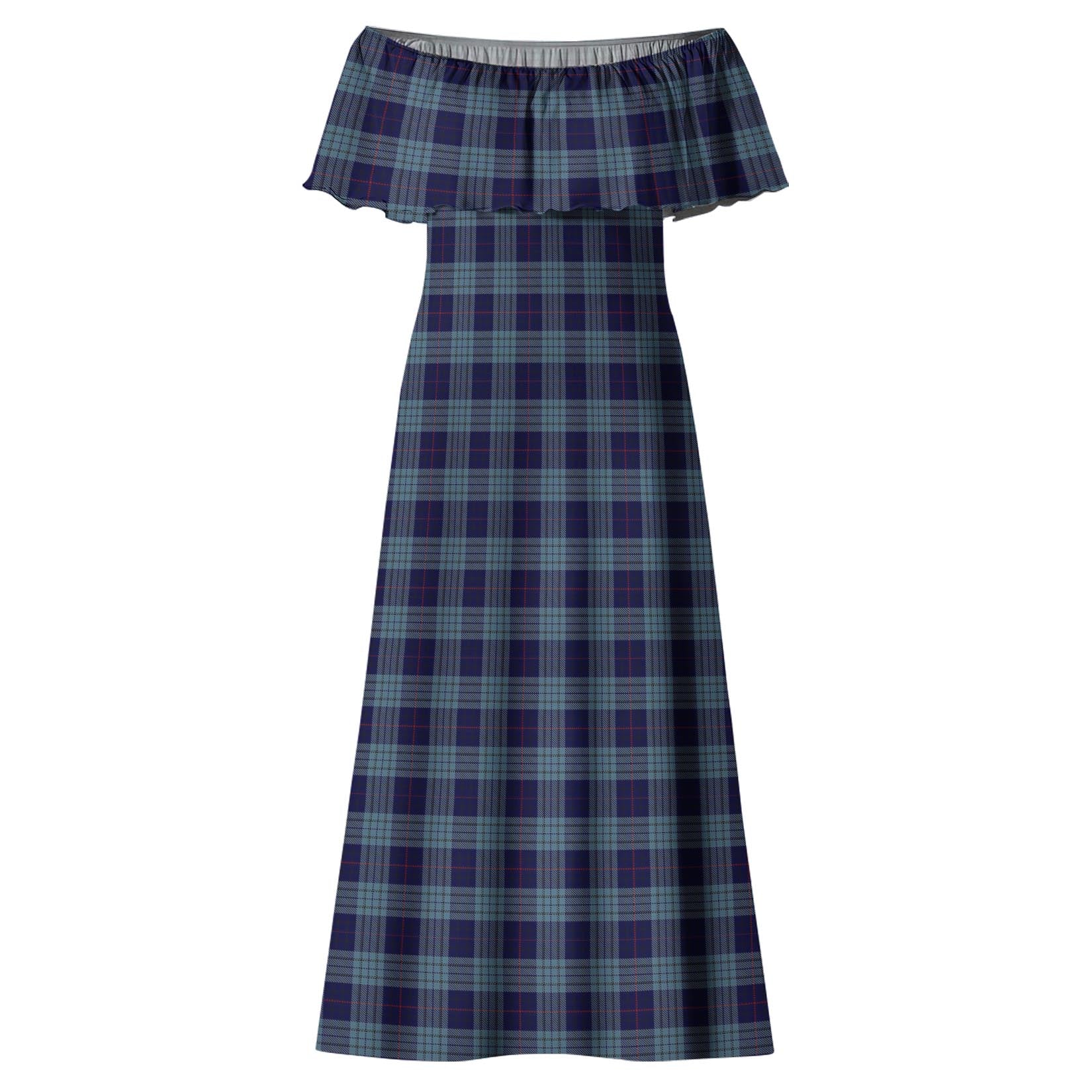 Roberts of Wales Tartan Off Shoulder Long Dress - Tartanvibesclothing