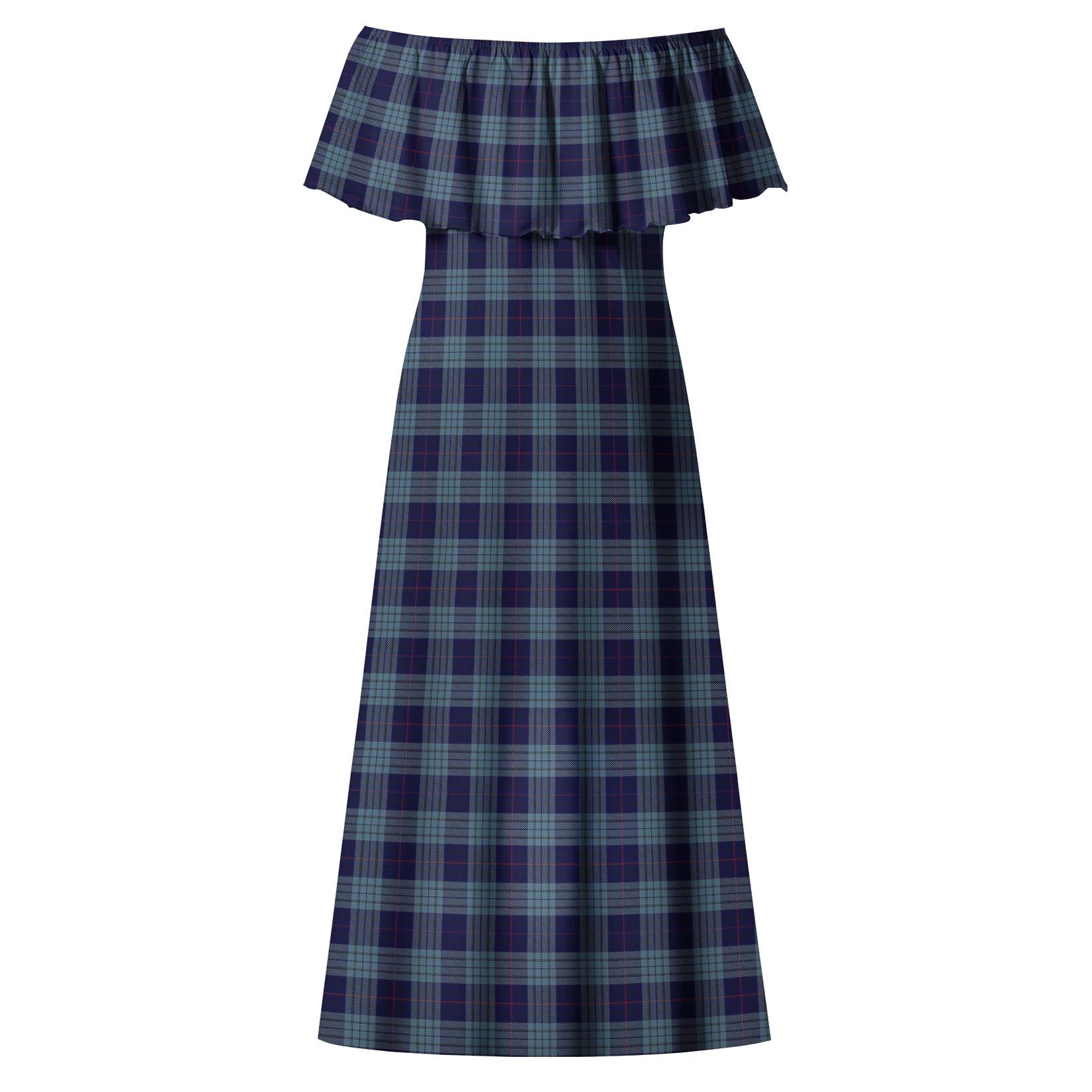Roberts of Wales Tartan Off Shoulder Long Dress - Tartanvibesclothing