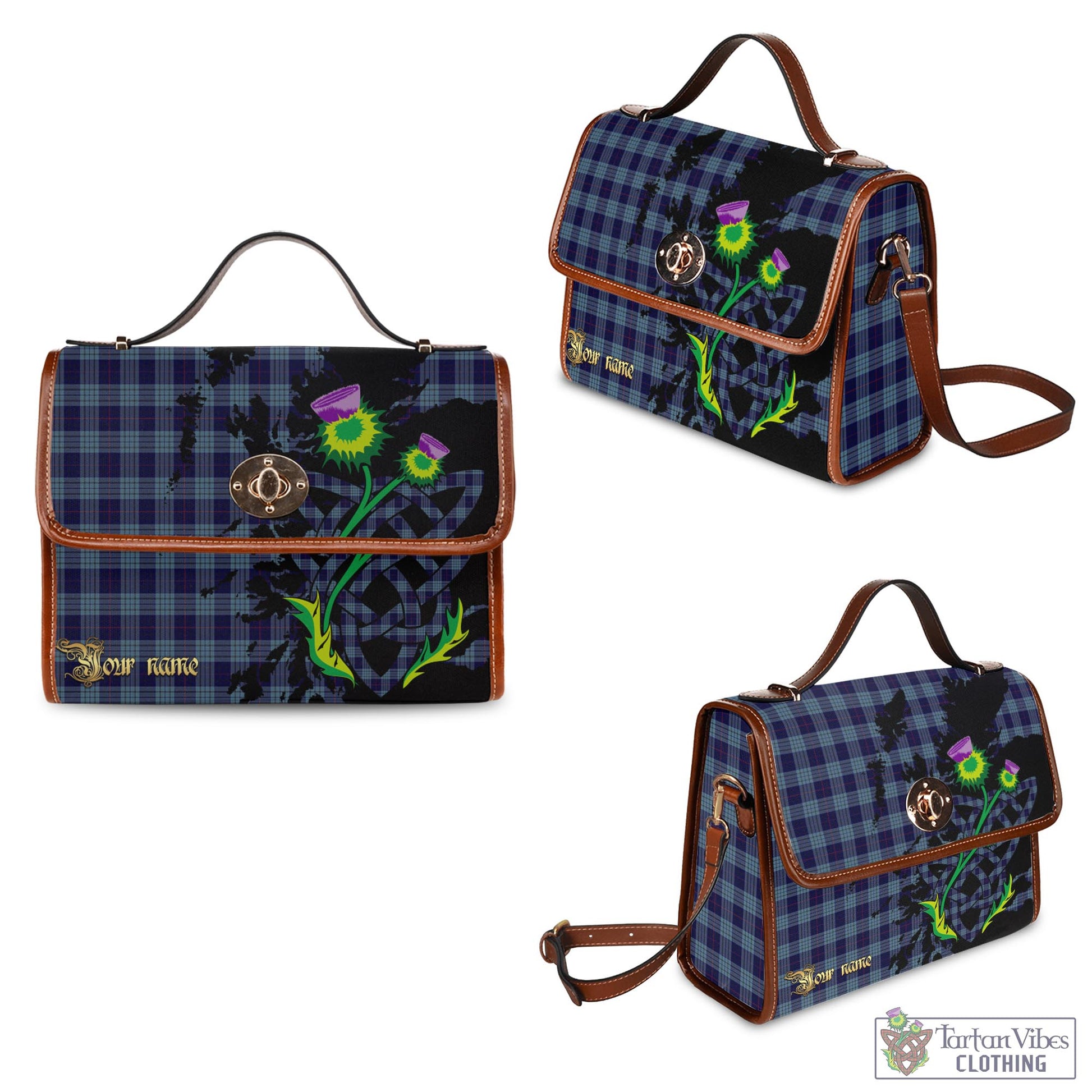 Tartan Vibes Clothing Roberts of Wales Tartan Waterproof Canvas Bag with Scotland Map and Thistle Celtic Accents