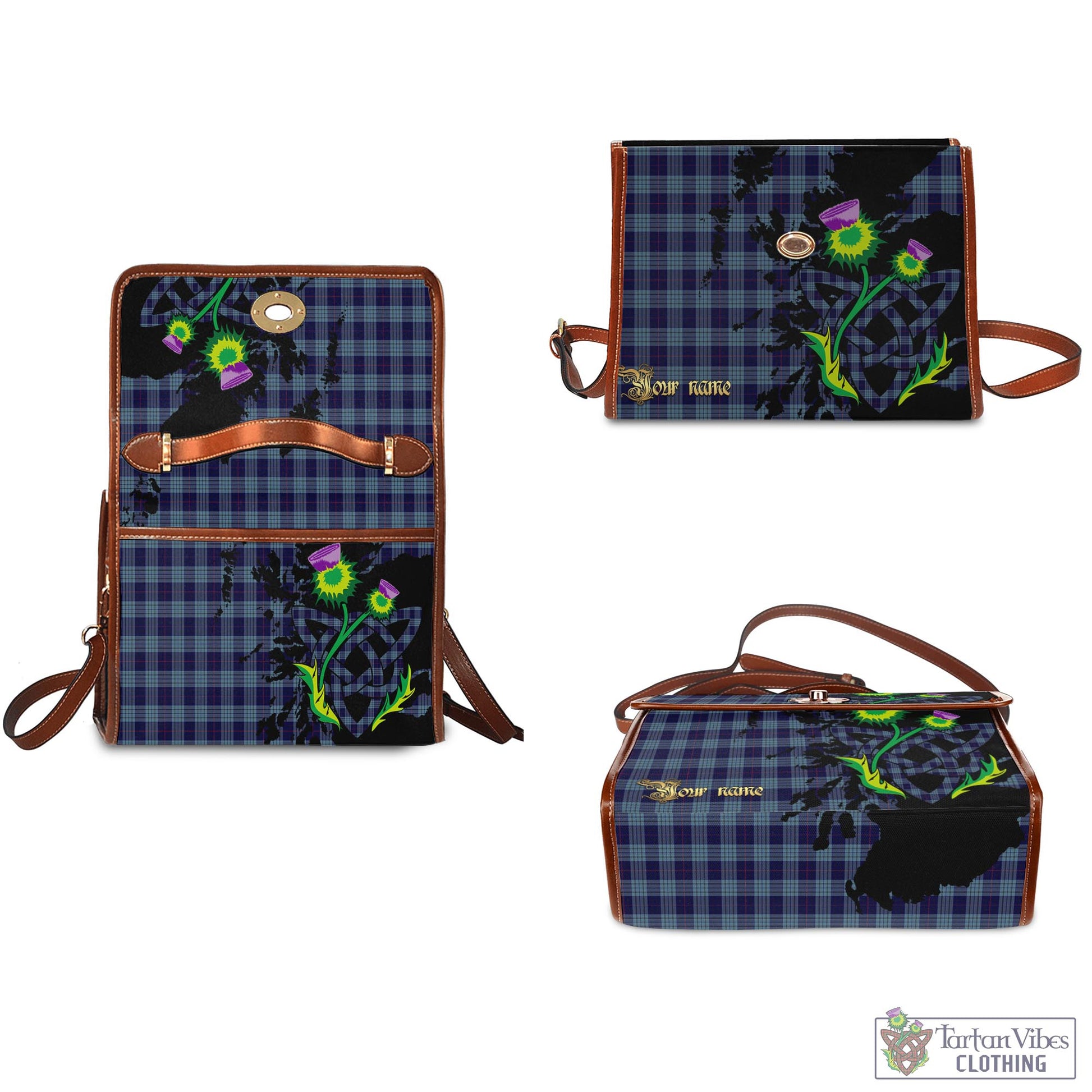 Tartan Vibes Clothing Roberts of Wales Tartan Waterproof Canvas Bag with Scotland Map and Thistle Celtic Accents