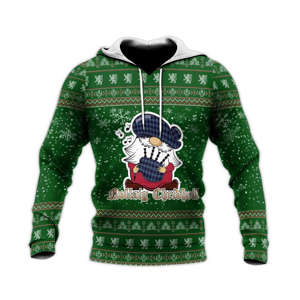 Roberts of Wales Clan Christmas Knitted Hoodie with Funny Gnome Playing Bagpipes - Tartanvibesclothing