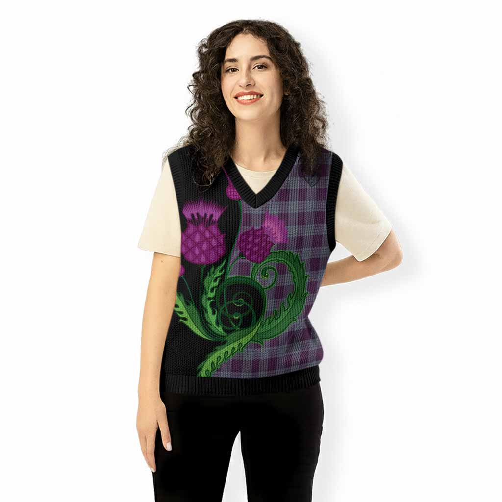 Roberts of Wales Tartan Knitted V-Neck Vest Traditional Scottish Thistle