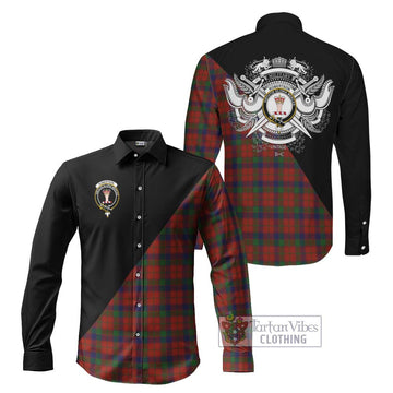 Robertson Tartan Long Sleeve Button Shirt with Family Crest and Military Logo Style Men's Shirt S - Tartanvibesclothing Shop