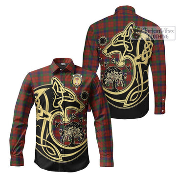 Robertson Tartan Long Sleeve Button Shirt with Family Crest Celtic Wolf Style