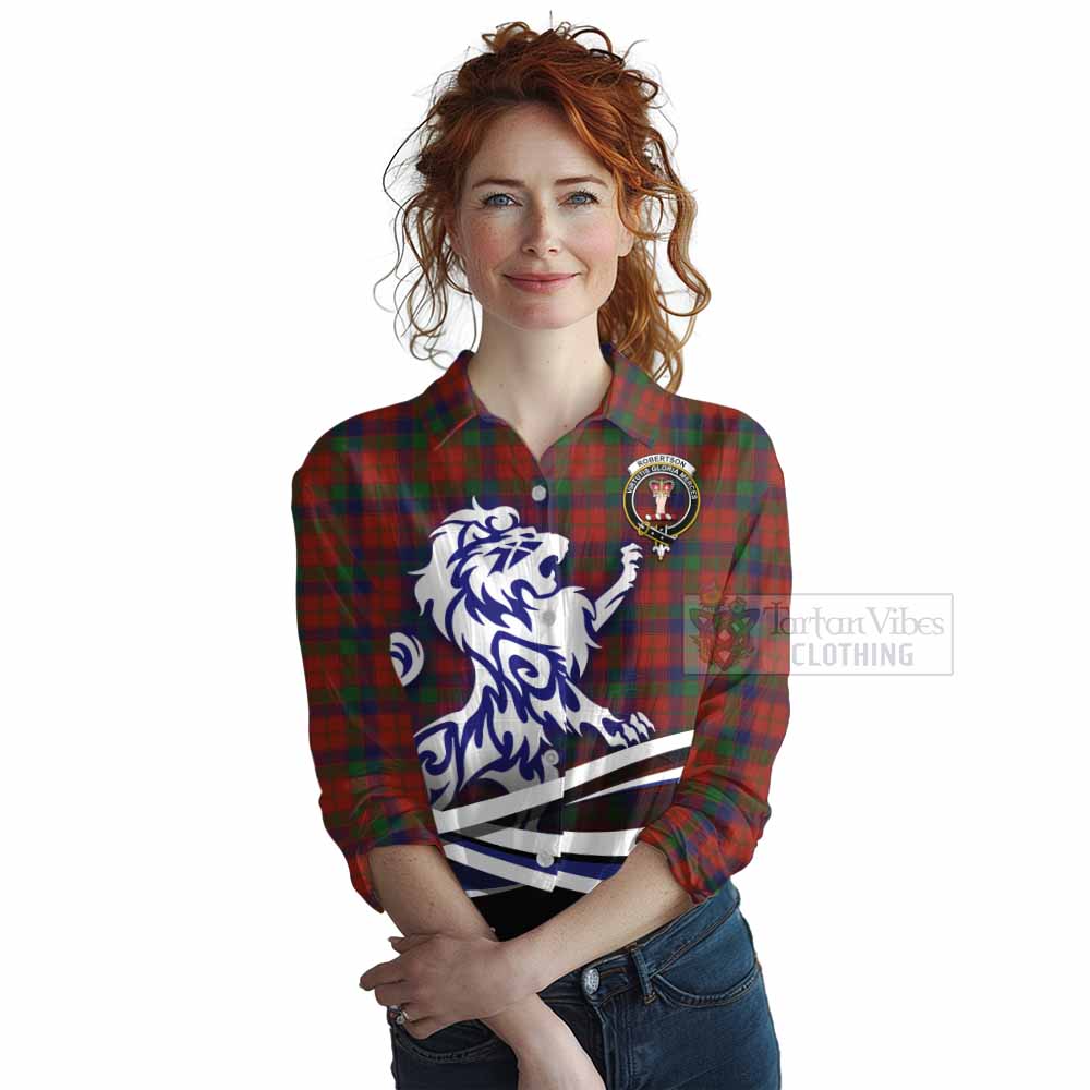 Tartan Vibes Clothing Robertson Tartan Women's Casual Shirt with Alba Gu Brath Regal Lion Emblem