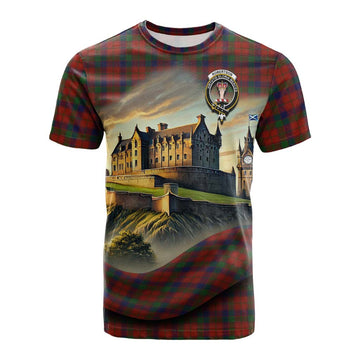 Robertson Tartan Family Crest Cotton T-shirt with Scottish Ancient Castle Style