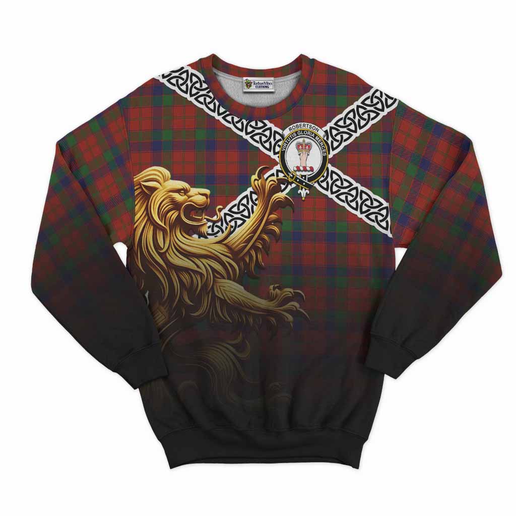 Tartan Vibes Clothing Robertson Crest Tartan Sweatshirt with Golden Lion Emblem Celtic Style