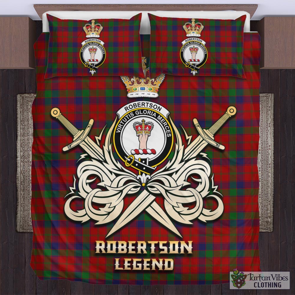 Tartan Vibes Clothing Robertson Tartan Bedding Set with Clan Crest and the Golden Sword of Courageous Legacy