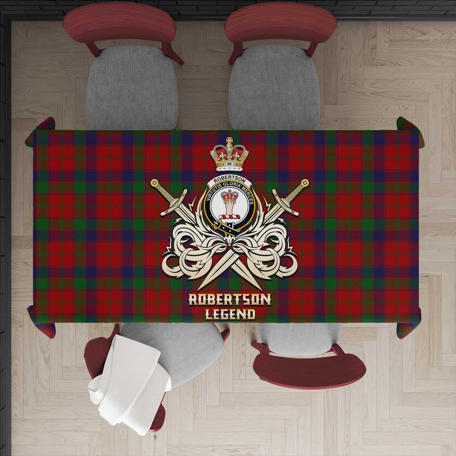 Tartan Vibes Clothing Robertson Tartan Tablecloth with Clan Crest and the Golden Sword of Courageous Legacy