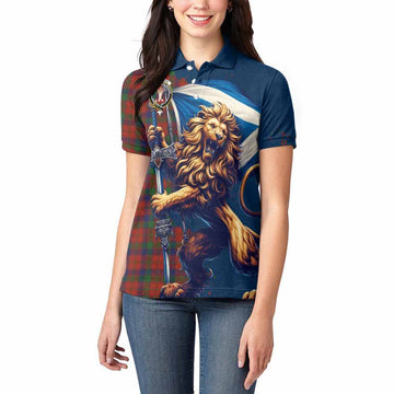 Tartan Vibes Clothing Robertson Tartan Family Crest Women's Polo Shirt with Scottish Majestic Lion