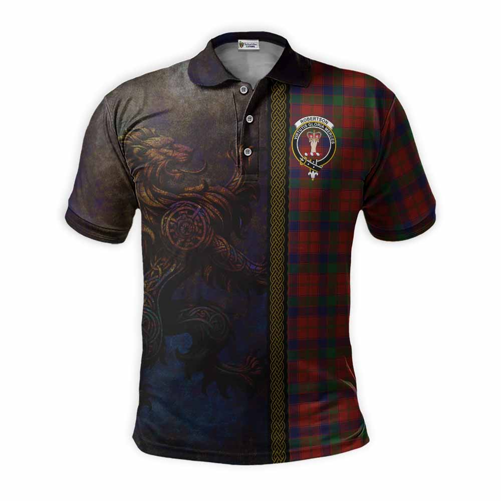Tartan Vibes Clothing Robertson Tartan Family Crest Polo Shirt Alba Gu Brath Be Brave Lion Ancient Style