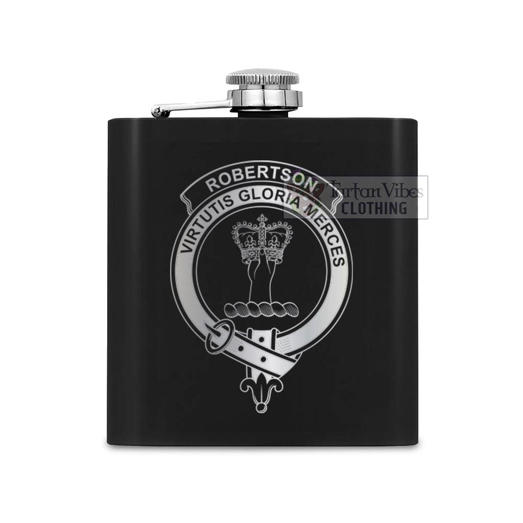 Tartan Vibes Clothing Robertson Crest Hip Flask Set 7oz Black Stainless Steel with A Gift Box
