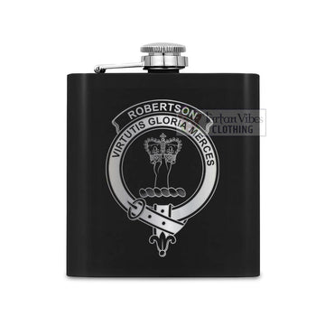 Tartan Vibes Clothing Robertson Crest Hip Flask Set 7oz Black Stainless Steel with A Gift Box