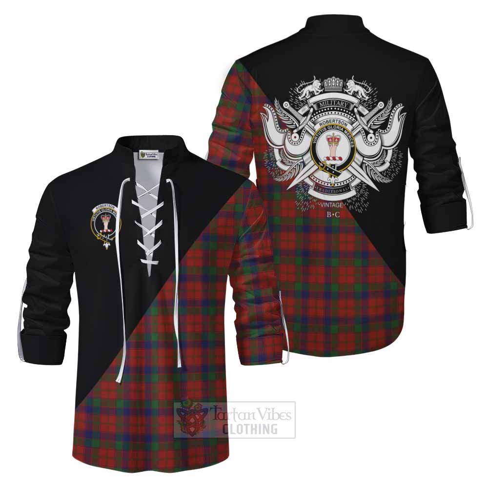 Tartan Vibes Clothing Robertson Tartan Ghillie Kilt Shirt with Family Crest and Military Logo Style