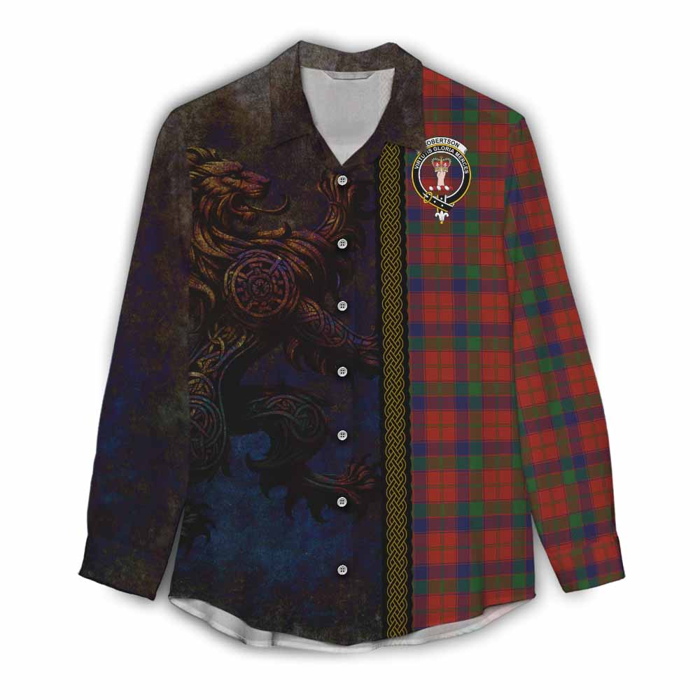Tartan Vibes Clothing Robertson Tartan Family Crest Women's Casual Shirt Alba Gu Brath Be Brave Lion Ancient Style