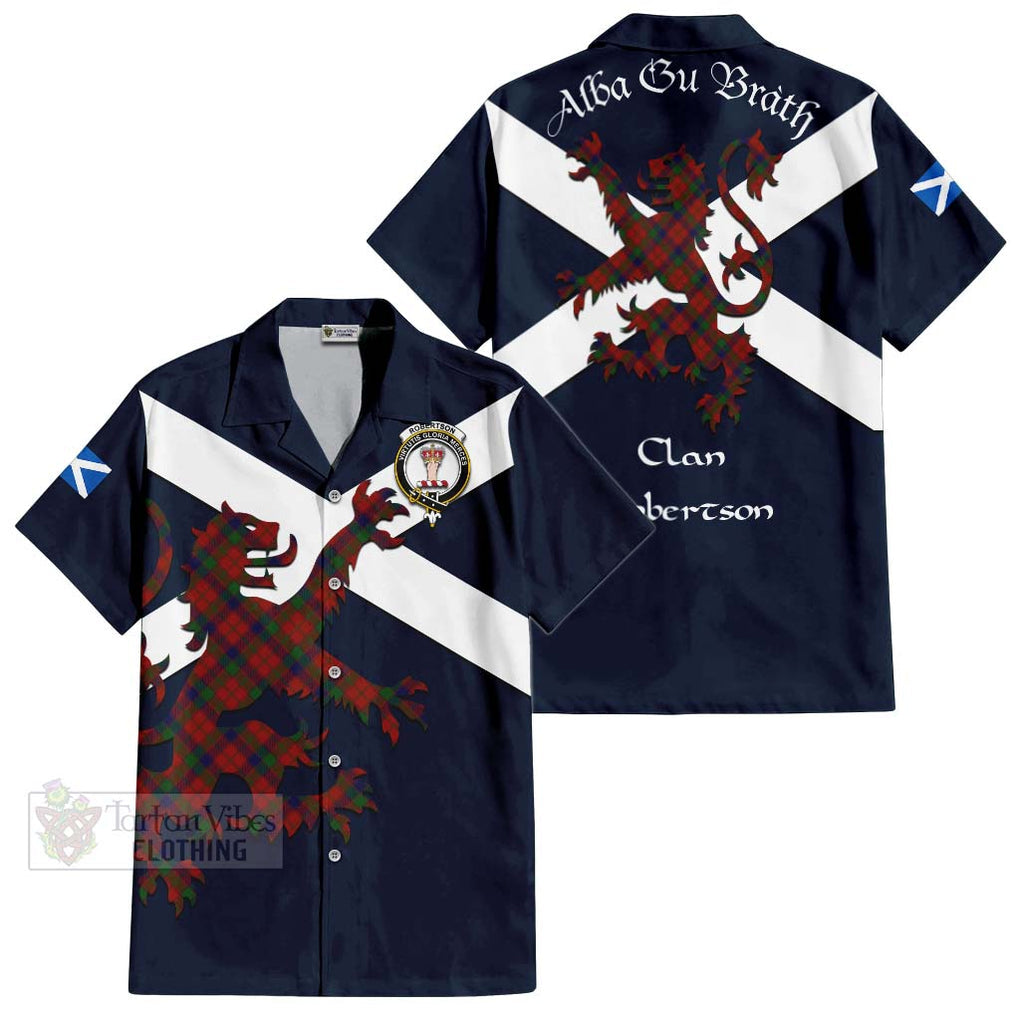 Tartan Vibes Clothing Robertson Tartan Lion Rampant Short Sleeve Button Shirt – Proudly Display Your Heritage with Alba Gu Brath and Clan Name
