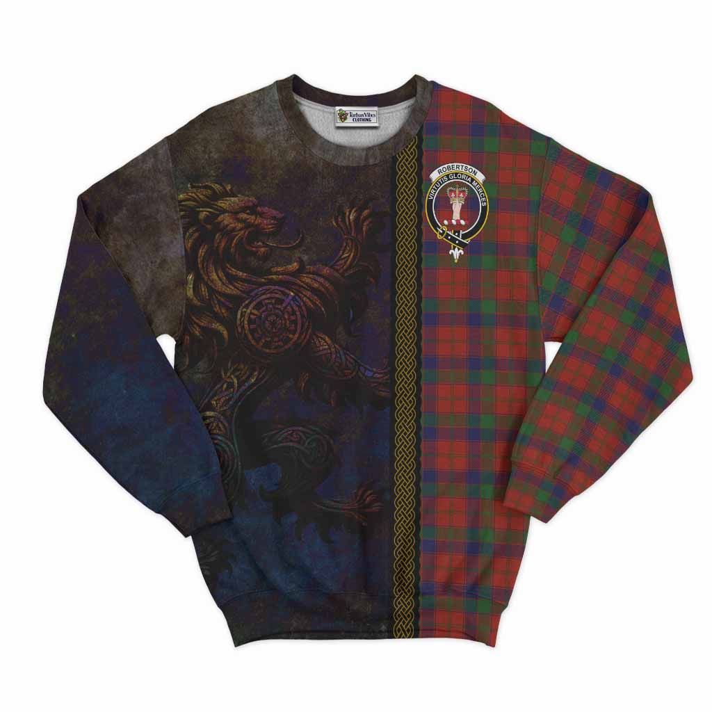 Tartan Vibes Clothing Robertson Tartan Family Crest Sweatshirt Alba Gu Brath Be Brave Lion Ancient Style