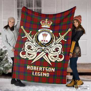 Robertson Tartan Blanket with Clan Crest and the Golden Sword of Courageous Legacy