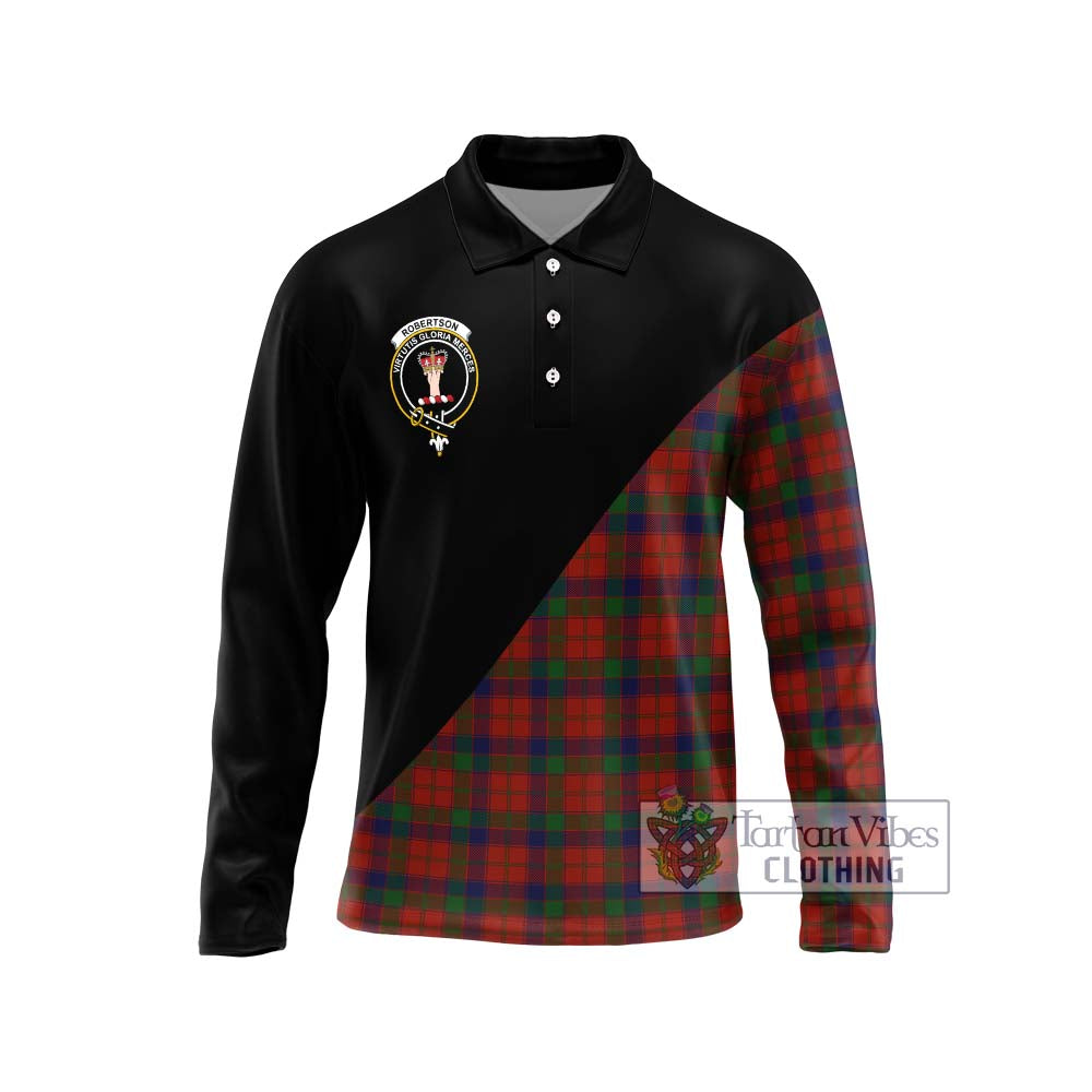 Robertson Tartan Long Sleeve Polo Shirt with Family Crest and Military Logo Style Unisex - Tartanvibesclothing Shop