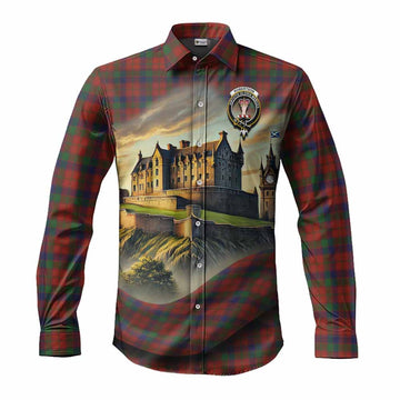 Tartan Vibes Clothing Robertson Tartan Family Crest Long Sleeve Button Shirt with Scottish Ancient Castle Style