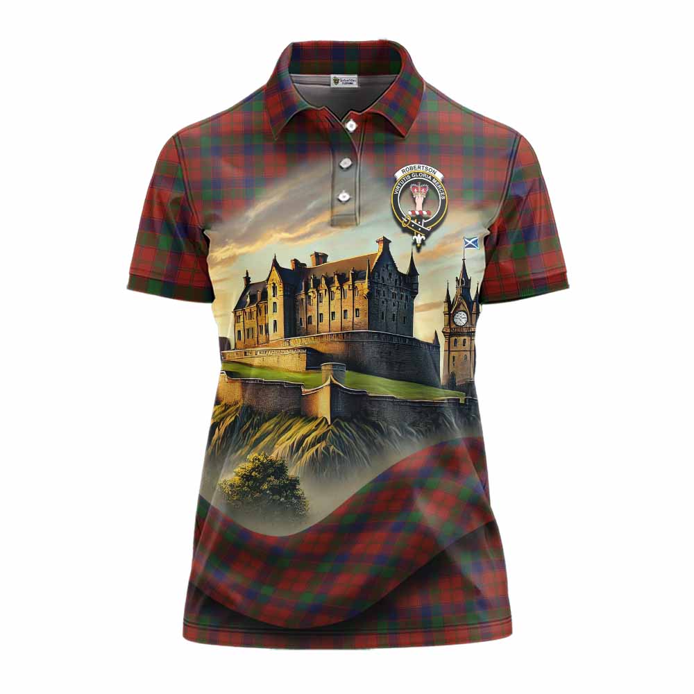 Tartan Vibes Clothing Robertson Tartan Family Crest Women's Polo Shirt with Scottish Ancient Castle Stype