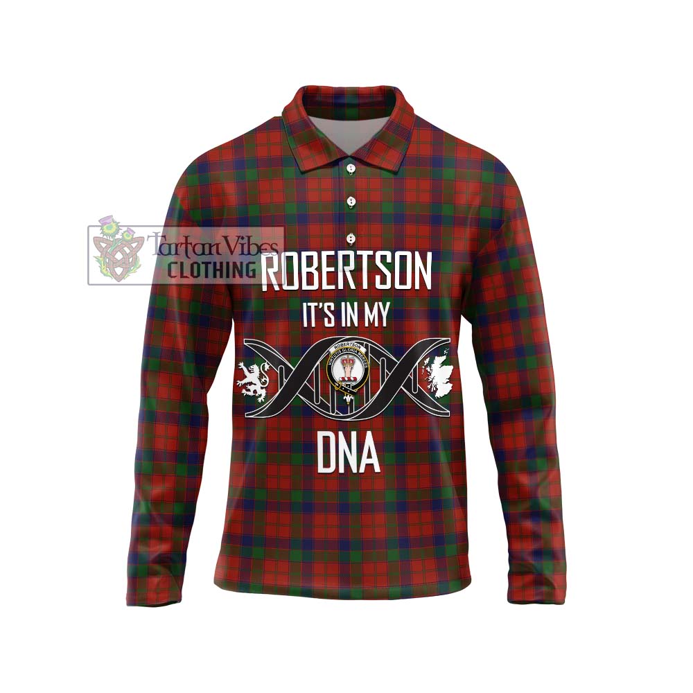 Robertson Tartan Long Sleeve Polo Shirt with Family Crest DNA In Me Style Unisex - Tartanvibesclothing Shop