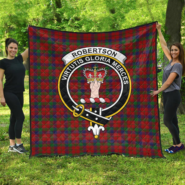 Robertson Tartan Quilt with Family Crest Super King Quilt 91" x 110" - Tartan Vibes Clothing